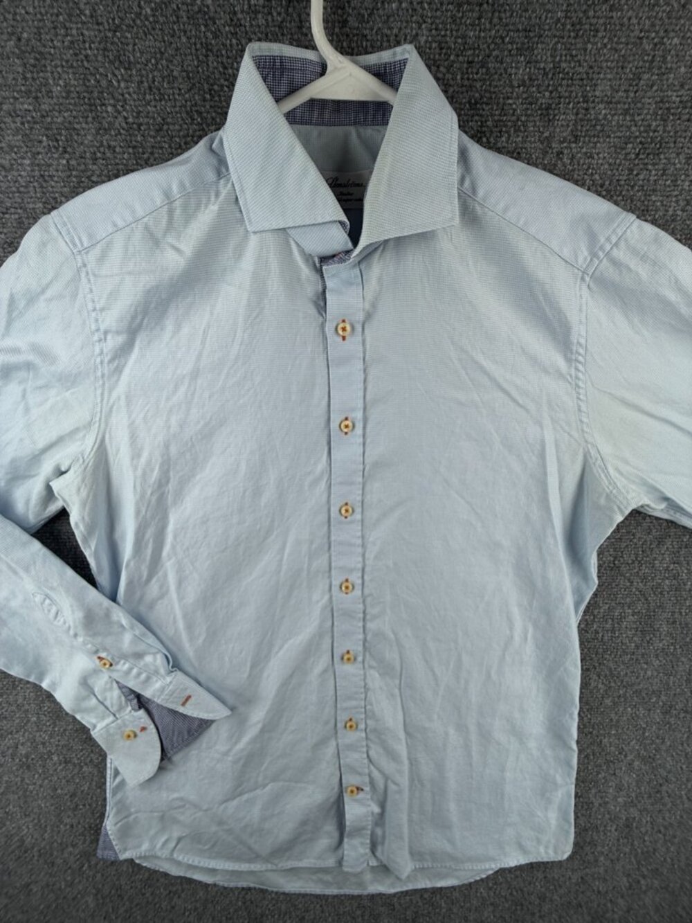 Stenstroms Button Up Shirt Men Long Sleeve Cotton Blue Check Slimline Size 16 **